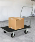 Beefy Heavy Duty Steel Platform Cart With 2200 Lbs Capacity Foldable Flat Dolly For Warehouse Garage And Workshop Use With Four Wheels And Two Brakes Featuring Rust Resistant Steel Frame And Durable Coating, loaded with box