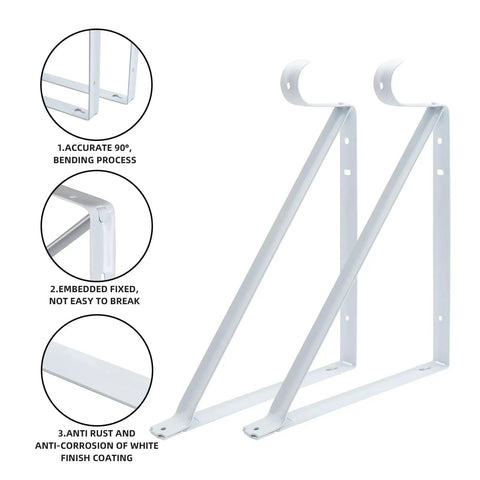 Built Tough Closet Rod Brackets And Shelf Supports 10 Pack Heavy Duty Steel Mounts with sleek white finish, showcasing strong support design.