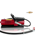 Side view of Beefy Heavy Duty High Pressure Pneumatic Foot Operated Hydraulic Pump 10000 PSI Output 0.7L Reservoir with hose attachment