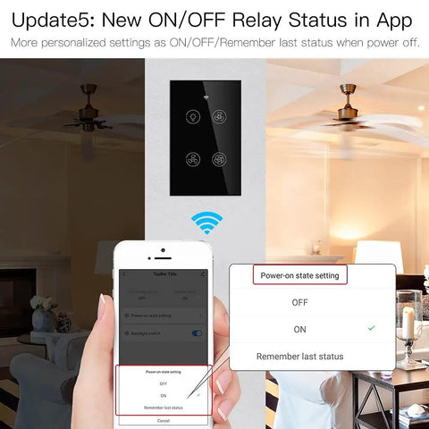 WiFi Smart Ceiling Fan Light Wall Switch With Remote Timer And Countdown Works With Alexa And Google Home app control shown