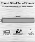 Round steel tube spacer, 1/2 in OD x 1/4 in ID, 8 in long, 2-pack, Amazon