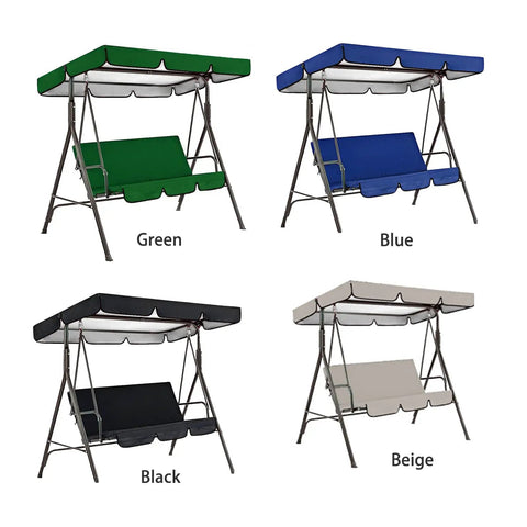 Four patio swing canopy replacement top covers: green, blue, black, beige; blue features 190T Oxford cloth, waterproof and tear-resistant.