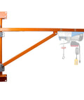 Heavy Duty Wall Mount Jib Crane Hoist Support Arm With 180 Degree Swinging Electric Scaffolding Lift Bracket All Steel Construction 660 Lbs Capacity For Industrial Garage Workshop Use Durable Steel Pole Holder shown from side view
