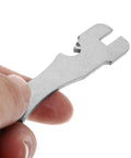 Close-up of a hand holding a stainless steel wrench for 20 Pcs Stainless Steel Left And Right Handed Lag Screws For Deck Cable Railing Hardware Heavy Duty Crimp Threaded Screws Built To Last For Outdoor Wood Stairs Diy Projects.