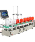 Rock Solid Automatic Double Head Liquid Filling Machine With Dead Simple Plug And Play Interface And No Fuss Adjustable Speed For Smooth Assembly Line Bottling showing bottles on a conveyor.