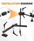 Installation diagram of Solid Carbon Steel Lathe Dust Hood Bracket Stand For Woodturning with flexible adjustment support.