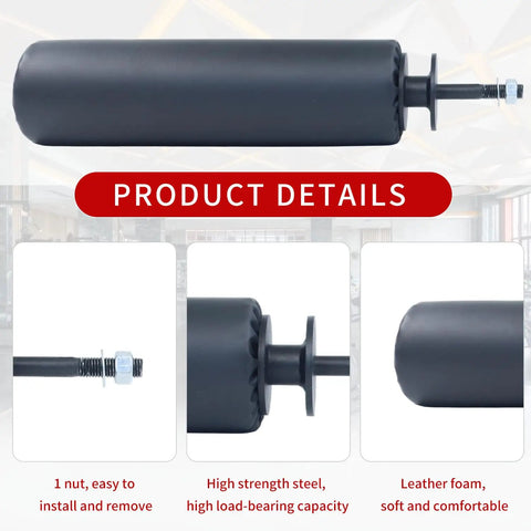 Single Leg Squat Roller For Power Rack And Squat Rack Attachments, Nordic Hamstring Curl Tool, black foam with steel bolt
