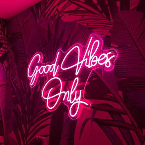 Pink LED Neon Sign For Wall Decor Good Vibes Only Neon Sign 23.5x15.5 Inch Perfect For Bedroom Parties Bars Pubs Clubs And Home