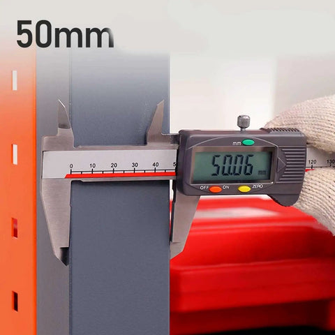 Measuring the thickness of Built Tough Steel Workbench With Slick Rolling Drawers And Heavy Duty Tool Storage Cart for garages.