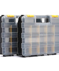 Dual Sided Tool Organizer Case With Impact Resistant Plastic 34 Compartment Hardware Box for screws, nuts, bolts storage.