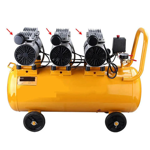 Metal air compressor silencer filter for killer quiet operation, replacement intake filter elements on yellow air compressor tank