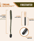 Diagram showing Bushcraft Fire Starter With Three Eighths Inch Ferro Rod Striker And Paracord Wrist Lanyard dimensions and features.