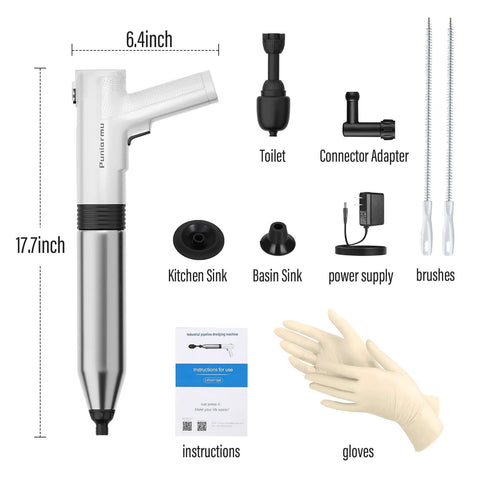 Heavy Duty Electric Toilet Plunger That Cracks Open Stubborn Clogs Fast, High Pressure Air Jet Drain Opener with accessories