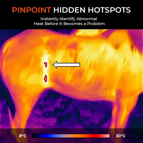 Equine Infrared Thermal Imaging Camera For Horses, Handheld Health Monitor With 240x240 Resolution, Detect Inflammation And Hidden Heat Early, Injury Prevention, Compare Left And Right Sides For Quick Diagnostics, thermal horse scan with hotspot arrow