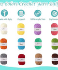 12 colorful yarn skeins from All In One Crochet Kit For Beginners With 14 Ergonomic Crochet Hooks 12 Yarn Skeins Stitching Tools Crochet Bag And Step By Step Guide In Bright Blue For Easy Crafting