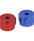 2 Pack Round Wheel Handle made of aluminum alloy for refrigeration gauges and HVAC control valves. Red and blue knobs, easy grip design.