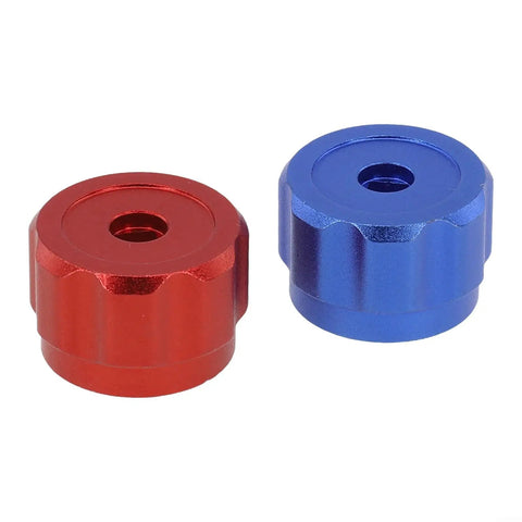 2 Pack Round Wheel Handle made of aluminum alloy for refrigeration gauges and HVAC control valves. Red and blue knobs, easy grip design.