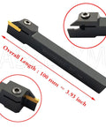 Lathe grooving tool holder side view, MGEHR1212-2, 100 mm long, with 11 MGMN200-G carbide inserts