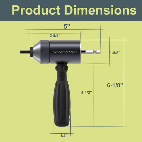 Rivet Nut Drill Adapter Kit With Dual Drive Modes Drill And Ratchet, showing dimensions and gray finish, side view