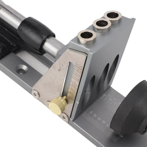 Heavy Duty Adjustable Aluminum Pocket Hole Jig Kit Featuring Precision Angle Guide and Step Drill Wrench detailed view of angle guide