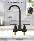 BLYLUND Black Commercial Bar Sink Faucet, Stainless Steel 2 Hole Bar Faucet dimensions illustration with size measurements.