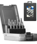 Carbide burrs set by Asieg Tool, 10 pcs, 1/4 in shank, tungsten carbide rotary files in plastic case.