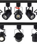 10W LED Track Lighting Heads 12 Pack Cool White 4000K Dimmable Ultra Bright 900 Lumens Each H Type CRI 90 Plus 24 Degree Beam For Accent Lighting In Retail Kitchen Artwork 120V Black Not Included, shows multiple black track lights mounted.