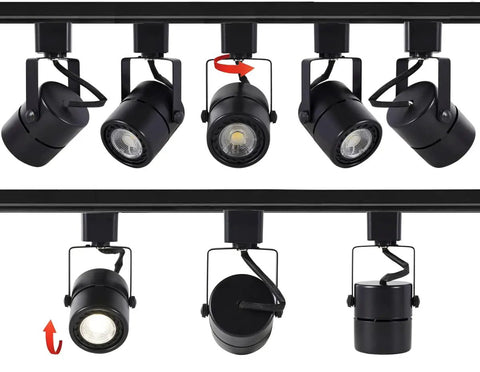 10W LED Track Lighting Heads 12 Pack Cool White 4000K Dimmable Ultra Bright 900 Lumens Each H Type CRI 90 Plus 24 Degree Beam For Accent Lighting In Retail Kitchen Artwork 120V Black Not Included, shows multiple black track lights mounted.