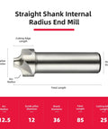HSS End Mill Cutter For Corner Rounding 4 Flute Straight Shank Mold Milling Tool R12.5 Radius 12mm Cutting Edge Diameter