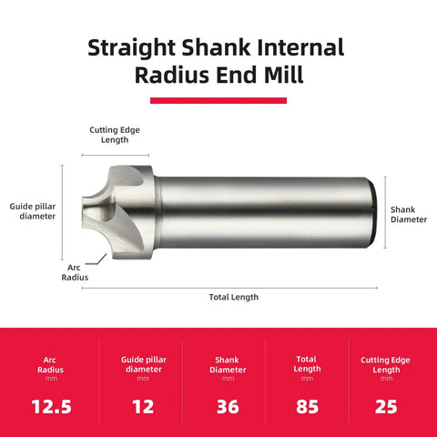 HSS End Mill Cutter For Corner Rounding 4 Flute Straight Shank Mold Milling Tool R12.5 Radius 12mm Cutting Edge Diameter