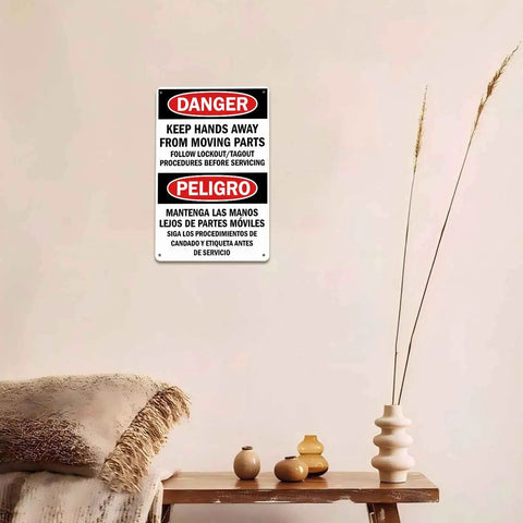 Danger Hands Off Moving Parts Aluminum Sign 8x12 Inches For Workshop Factory Industrial Workplace Machinery Equipment Durable Metal Warning Sign Heavy Duty Grade Aluminum mounted on wall