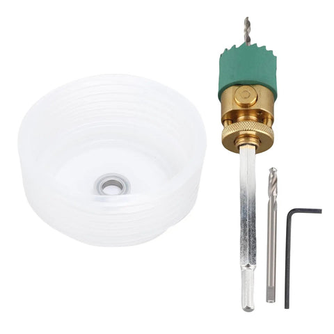 Heavy Duty Alloy Steel Hole Saw Kit With Integrated Dust Bowl Arbor For Drilling Clean Deep Holes In Solid Wood Plywood And Lumber Projects Perfectly Sized At 125mm Or 1.57 Inches For Serious DIYers And Pros Who Need A Reliable Cut Every Single Time. 125mm dust bowl arbor set with hex shank, drill bits, and hex key
