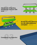 Three Station Edge Roller Bender for Roofing Sheet Metal with 0 to 90 Degree Angles fits 29 to 22 Gauge Steel tool diagram