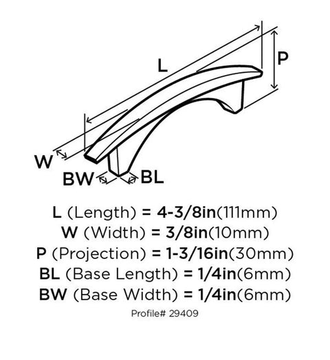 Dimensions diagram for Satin Nickel 3 Inch Center To Center Cabinet Pull From Essential Z Collection Drawer Pull 1 Pack.