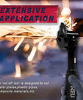3 Inch Pneumatic Cut Off Tool With 18000 RPM for metal sheet cutting, sparks flying during cutting, air powered cutter in use