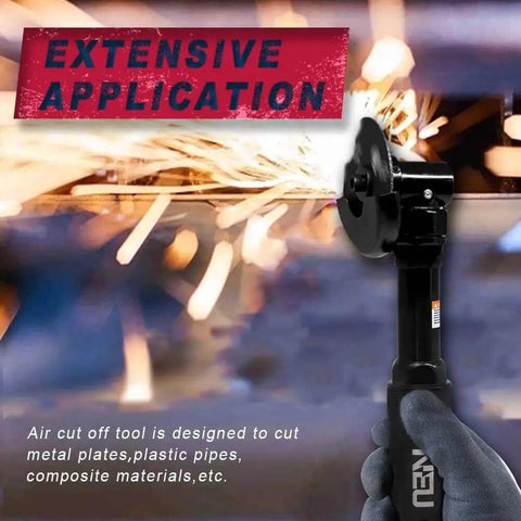 3 Inch Pneumatic Cut Off Tool With 18000 RPM for metal sheet cutting, sparks flying during cutting, air powered cutter in use