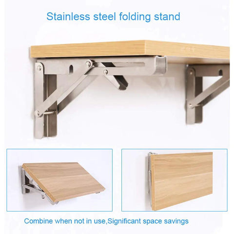 Solid As A Rock Foldable Shelf Brackets Two Pack Stainless Steel Wall Mount Supports Heavy Duty Rustproof Triangle Hinges in use