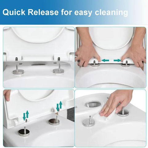 Modern Gray D Shaped Toilet Seat Featuring Soft Close Lids And No Fuss Quick Release Design Fits Standard Oval Pans smooth locking removal process