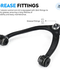 Front Upper Passenger Side Control Arm With Beefed-Up Ball Joint Assembly K80670 For Chevy Silverado 1500 2007 To 2016 and GMC Sierra, showing grease fittings and HD ball joint.