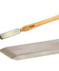 No Frills Skew Chisel Set For Woodturning Projects Built Tough With High Speed Steel Cutting Edges And Grippy Beech Handles view showing chisel and blade.