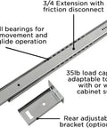 Center Mount Drawer Slide 18 Inch Cadmium Finish Bottom Mounted Cabinet Glide with steel ball bearings and rear adjustable bracket
