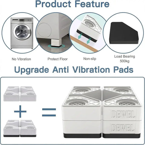 Heavy Duty Anti Vibration Pads Pedestal For Washer And Dryer With 1100 Lb Capacity Double Height Washing Machine Foot Pads For Anti Slip And Quiet Operation Protects Laundry Room Floor