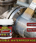Heavy Duty Invisible Waterproof Sealant For Rvs And Trailers Crystal Clear Repair Adhesive All Season Temperature Resistant Formula applied on a metal pipe.