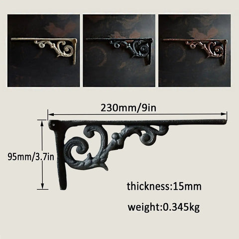 Heavy Duty Corner Braces Pair 9 Inch By 3 7 Inch black metal L brackets with decorative design for wall mounting supports.