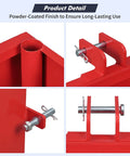 Beefy 800 Lb Capacity Tractor Ballast Box With 2 Inch Quick Hitch Receiver and sliding front door, detail of red powder-coated finish