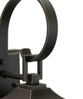 Close-up of Two Light Outdoor Wall Lantern in Antique Bronze with Clear Beveled Glass, Rustic Traditional Style bracket