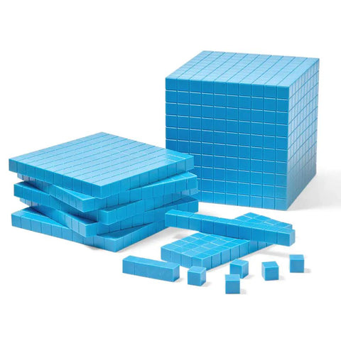 Blue Plastic Base Ten Blocks Set for Kids, Place Value Manipulatives for Regrouping, Counting Cubes, Classroom Pack of 644