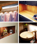 LED Bars Motion Sensor Closet Lights Battery Powered Stick On Wireless Cordless Light For Hallways, Kitchens And Stairs Two Pack With Auto On Within Ten Feet illuminating closets and corners
