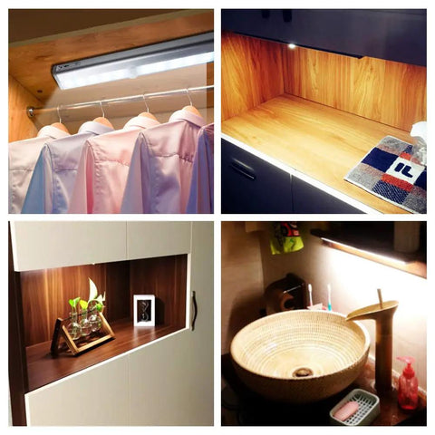 LED Bars Motion Sensor Closet Lights Battery Powered Stick On Wireless Cordless Light For Hallways, Kitchens And Stairs Two Pack With Auto On Within Ten Feet illuminating closets and corners