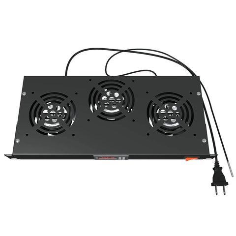 Top view of Three Fan Rack Mount Cooling System for 1U 19 inch server cabinets with adjustable temperature control, 225 CFM exhaust